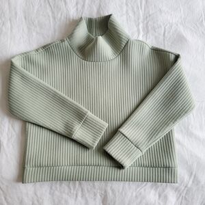 For the Republic Ribbed Mock Neck Pullover Shirt Sage Green M